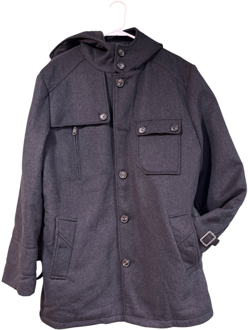 Jack & Jones Men's Black Pea Coat with Hood